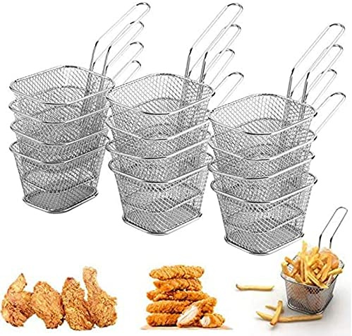 TOKINCEN 12 Stück Frittierkorb Klein Servierkörbchen Edelstahl für Pommes Mini Pommes Körbchen Pommeskörbchen Friteusenkorb Frittierkörbchen zum Servieren für Pommes Frites Garnelen Zwiebelringen