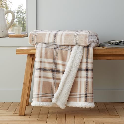 Catherine Lansfield Cosy Kelso Check 130x170 cm Blanket Throw Natural