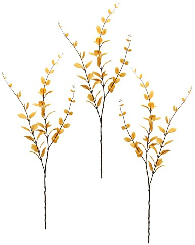 Flair Flower Künstlicher Zweig mit Blätter Blattzweig Kunstblumen Herbstlaub Dekozweig Floristik Deko Blumendeko AST Herbstdeko Kunstzweig Dekoast Pflanzen Eukalyptus, ca. 100x12x5 cm, Orange