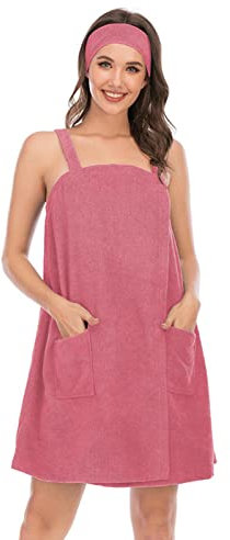 LTLCLZ Dam bastu kilt med ficka bastu sarong S-XXL bastu handduk med elastiskt band bastu handduk knälång, Röd, XXL
