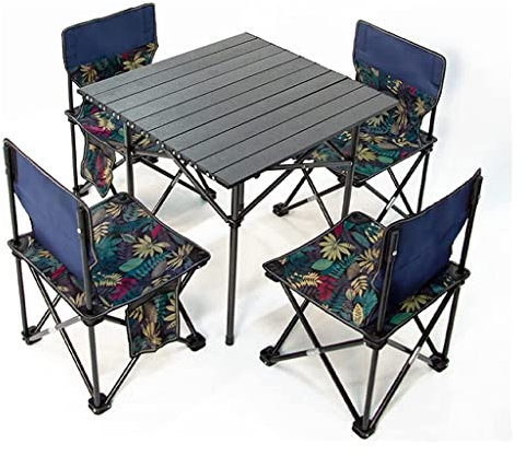 Klappbarer Campingtisch und 4 Stühle, Aluminium Roll Up Tragbarer Picknicktisch Outdoor Leichter Klapptisch mit Tragetasche Picknick Klapptische für Camp, Picknick, Strand, Angeln, Grillen little