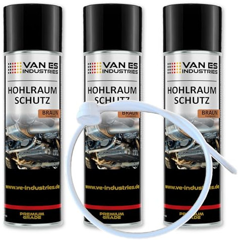 VE-INDUSTRIES 3X Hohlraumschutz Rostschutz Korrosionsschutz Hohlraumversiegelung Rostschutzmittel Korrissionsschutzmittel Hohlraumkonservierung transparent-braun 500 ml & 60cm Sonde (10,60€/l)