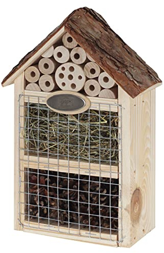 Dehner Natura Premium Insektenhotel Flavia, Insektenhaus / Nistkasten für Bienen/Schmetterlinge/Käfer, ca. 19 x 28 x 9 cm, Kiefernholz/Metall, natur