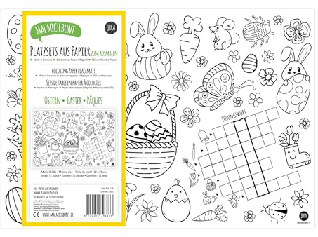 JEKA 12 Platzsets Ostern zum Ausmalen, Ostern Tischsets zum Ausmalen, Kinderbeschäftigung Ostern, Geschenkidee Ostern, Mal Mich Bunt