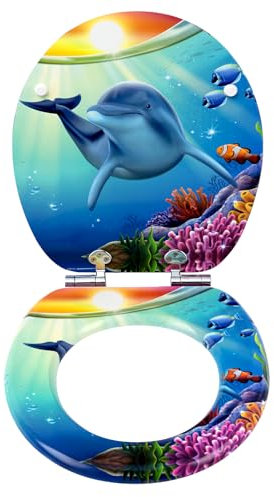 eSituro Toilet Seat, Soft-Close Toilet Lid, with Quick Release Function for Easy Cleaning, Easy Assembly, MDF, White Granite