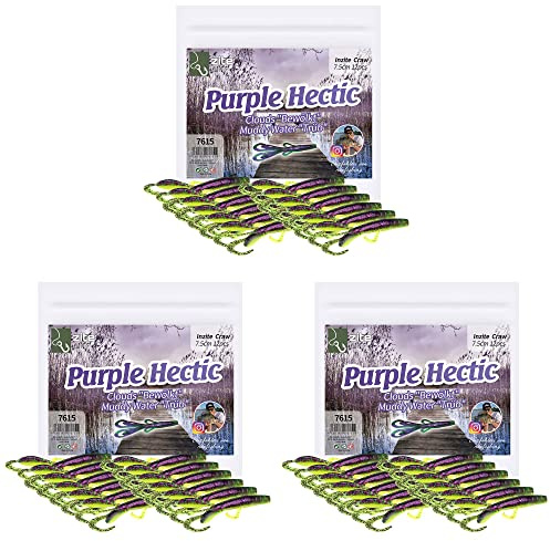 Zite Fishing Creature Bait Gummiköder Inzite Craw - 36 STK Drop Shot Finesse Angelköder Barsch & Zander Angeln - Auch UV-Aktive Kunstköder Farben (Purple Hectic)