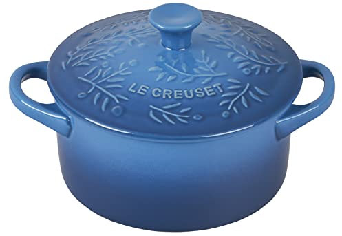 Le Creuset Olive Branch Collection - Mini cocotte redondo de cerámica, 24 onzas, Marsella con tapa en relieve
