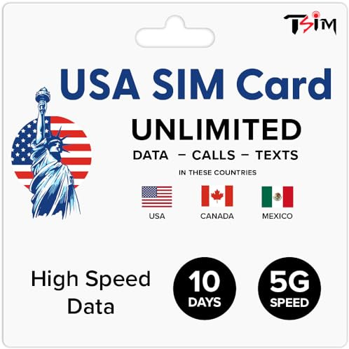 USA Kanada MEXIKO SIM-Karte | 10 Tage | Unbegrenzt Daten/Anrufe/SMS | Prepaid | Tethering/Hotspot/Internetein Sharing | 5G SIM-Karte!