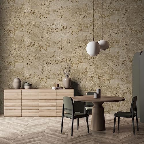 Holden Decor Khalili Wallpaper Mirissa Gold 65962 Metallic Japanese Garden Lily Pond Oriental