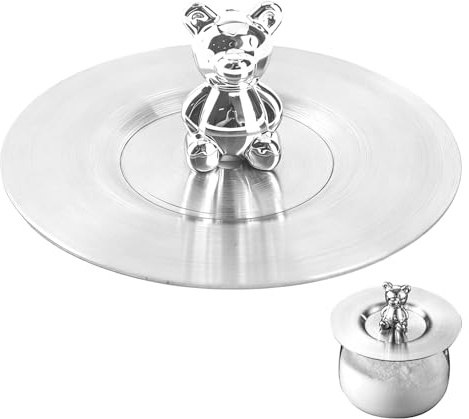 Edelstahl Tassendeckel, 10,5cm Süße Bärenform Tasse Deckel Glänzende Oberfläche Rund Metall Auslaufsicher Becher Abdeckung für Kaffee, Wein, Tee, Getränke(Silber)