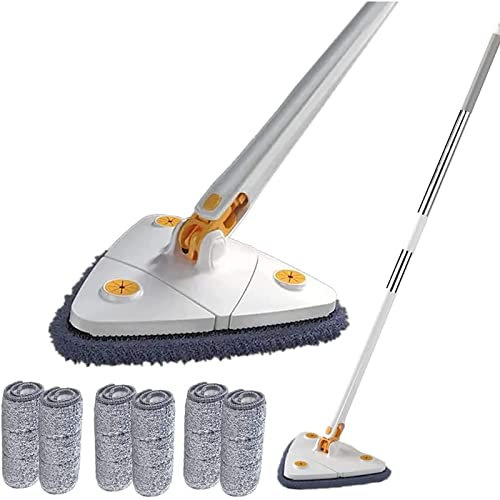 GOFOHIMI Fregona de Limpieza giratoria de 360°, fregona de Limpieza de Paredes de Secado rápido Ajustable, fregona Triangular Extensible fregona de Limpieza de 360 ​​Grados, Gris, 6 Piezas