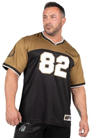Gorilla Wear Trenton Football Jersey – V-Ausschnitt Football Bodybuilding Jersey Polyester (DE/NL/SE/PL, Alphanumerisch, XXL, Regular, Regular, Schwarz/Gold)