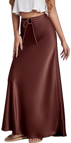 Maeau Femme Jupe Satin Longue Midi Taille Haute Ajustable Enveloppante Une Ligne Cloche Skinny Ajustée Clinique Soie Étroite Bodycon M