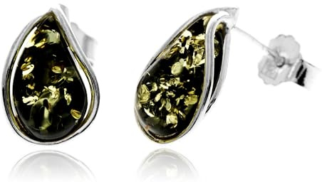 SilverAmber Jewellery UK G029S - Pendientes de plata de ley 925 con diseño de lágrima de ámbar báltico, Ámbar
