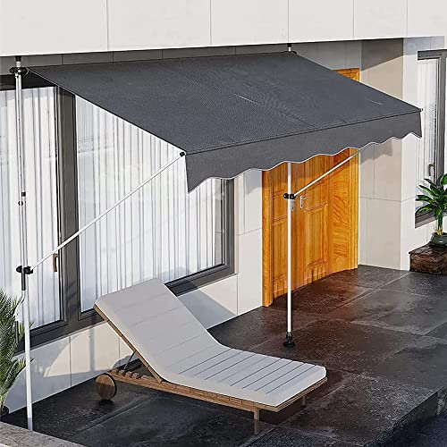 IBOWZ Markise Klemmmarkise Markise, Terrassen-Teleskop-Markise, Sonnenschutz für den Außenbereich mit manueller Kurbel, höhenverstellbar 79–118 Zoll, UV- und wasserbeständig, grau, 400 x 120 cm