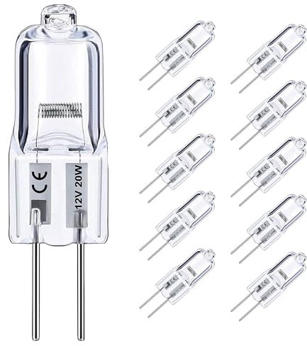 Lampadina Alogena G4 12V 20W, 2700K Bianco Caldo Dimmerabile Lampadine Alogene a Capsule, 360° lampadine g4 lampadina alogena Per la sostituzione di lampadari di cristallo, da Cucina, 10 Pezzi