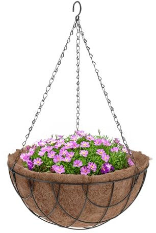 Spetebo Metall Blumenampel mit Kokos Einsatz - 30 cm - Blumenschale zum Hängen inklusive Kette - Gartendeko Hängetopf Hängeampel Pflanzschale Blumentopf hängend