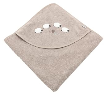 Sterntaler Kapuzenbadetuch 80x80 cm Schaf Flocke - Badetuch mit Applikation - Babybadetuch mit Kapuze aus saugfähiger Baumwolle, Sandfarben