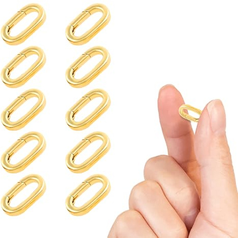 Modixun 10Pcs 18K Gold überzogene Karabiner Halskette Verschlüsse und Verschlüsse, ovale Federring Halskette Schließe Connector Extender Clip (Gold, Klein(14x7,8x2,2mm))