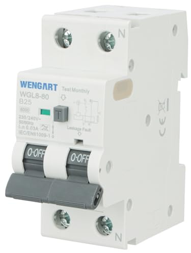 Wengart Disjoncteur Différentiel RCBO Type A - B25A - 30mA - 1P+N - 6kA - AC 230V - Protection Complète contre Surcharges et Fuites de Terre - Idéal pour Lave-Linge et Circuits Spécialisés