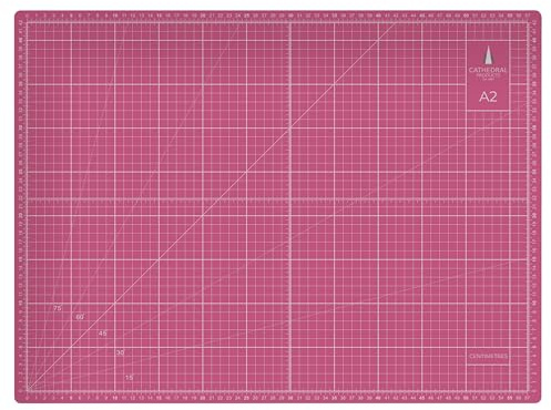 Cathedral Products A2 Double-Sided Self-Healing Cutting Mat | 3mm Thick | Metric and Imperial Grids | Pink
