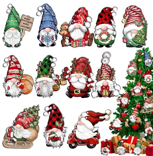 24 Stück Weihnachtsbaumschmuck, Zwerg Hängende Weihnachtlicher Baumschmuck Mit Schnur, Christbaumschmuck Anhänger, Multi-Muster Weihnachtsbaum Dekorieren