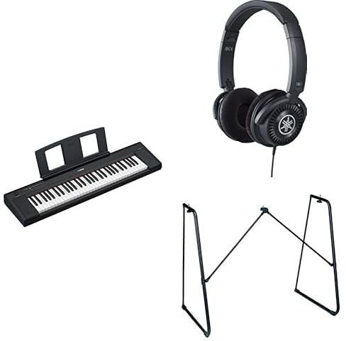 Yamaha NP-15 Piaggero Digitaltastatur mit 61 berührungsempfindlichen Tasten, im Paket mit HPH-150-Kopfhörern, L-2C-Keyboardständer
