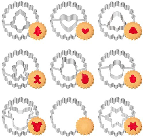 Kimfead Ausstechformen Weihnachten Ausstecher 9 Stück, Mini Linzer Ausstecher Edelstahl, Keksausstecher zum Backen von Plätzchen - Weihnachtsbaum, Lebkuchenmann, Glocken, Schneeflocke