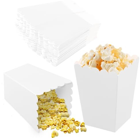 50 Pezzi Contenitori di Popcorn,3 Colori Scatole di Popcorn,Piccolo Sacchetti Carta per Popcorn,Cestino di Carta per Popcorn,Porta Pop Corn in Cartone per Festa Cinema Matrimoni Compleanno (Bianco)