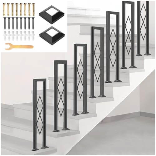 Barandilla de Escalera Interiores, Pasamanos Antideslizante en Forma de U Balaustre Decorativa de Metálico con Patrón de Diamantes, Valla de Seguridad para Jardín Pasillos Entradas (Negro, 100cm)