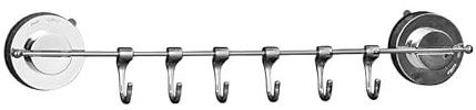 GEEKHOM Hakenleiste für Küche, Küchenhalterung ohne Bohren mit 6 abnehmbaren Haken, 40cm Edelstahl Küche Hakenleiste, Küchen Utensilien Stange Tassenhalter Wandhalterung