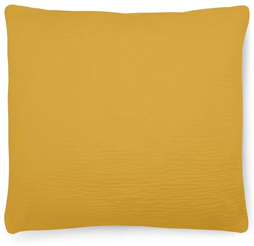 PinkZebra Bio-Musselin Kissenbezug 80 x 80 cm für Kinder & Erwachsene, weicher, Kopfkissenbezug GOTS-Zertifizierung, Made in EU, Kissenhülle mit Reißverschluss, Gelb