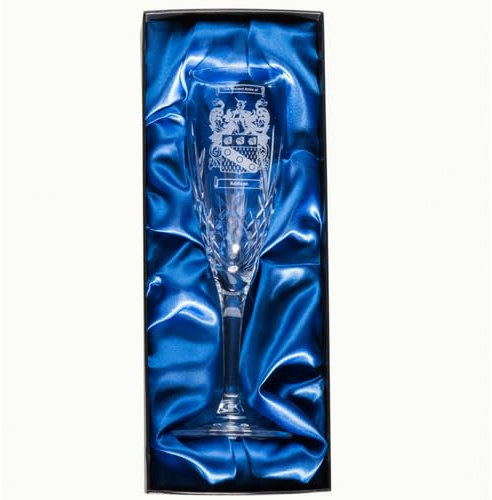 Custom Coat of Arms Crystal Champagne Flutes, Single| Personalised Family Crest Glass | Ideal for Birthdays Anniversaries, and Special Occasions