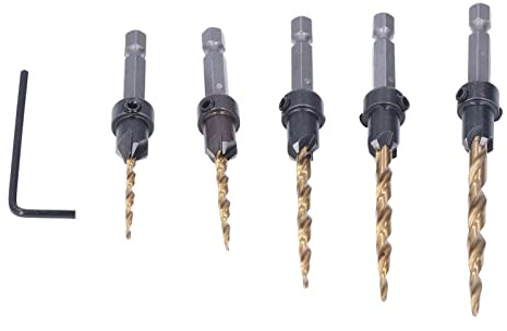 Generic Forets à Tête Fraisée, 2 Rainures Chanfreinées Jeu de Forets à Frraiser 1/4 à Tige Hexagonale plaqué Titane pour Bois 