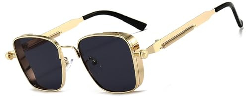 MEGAVOW Retro Steampunk Sonnenbrille für Damen Herren, Vintage Quadratische Polarisierte Sonnenbrillen Coole Rave Brille Fasching Pilotenbrille Partybrille mit UV400 Schutz