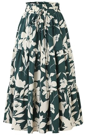 Generisch RöCke Damen Elegant Hohe Taille 2026 Sommerrock Leicht und Luftig Floral Midi Rock A-Line Casual Boho Strandrock