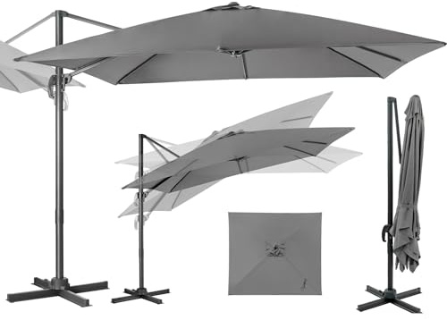 GOPLUS Parasol de Jardin Exterieur, Parasol Déporté 3x3M, avec Toile Inclinable à Double Couche, Manivelle, 8 Baleines, Rotation à 360°, Anti-UV, pour Balcon Terrasse Patio, Gris
