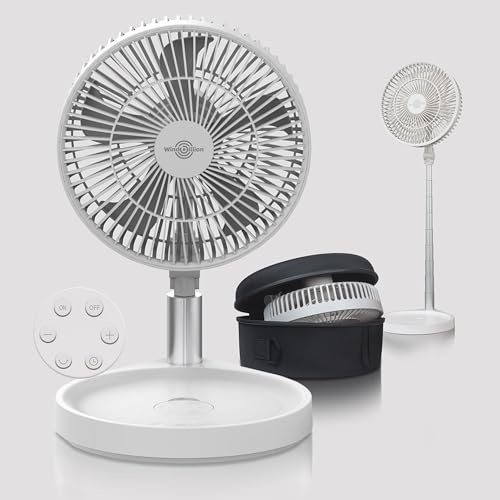 WindBillion Ventilador de batería portátil USB-C – 16 000 mAh, hasta 37 h de autonomía, plegable y banco de energía (Ivory White)