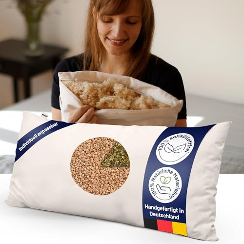 just relaxed Hirsekissen mit Kräutern 40 x 80 cm – Formstabiles Schlafkissen mit Baumwoll-Kissenhülle – Feuchtigkeitsregulierendes Kopfkissen mit Stützfunktion – Atmungsaktives Kissen
