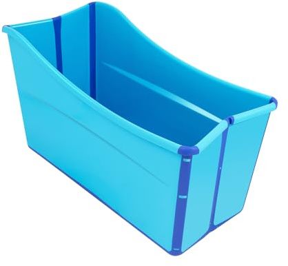 POTYYH Mobile Badewanne 87x46x56.5cm, Faltbare Badewanne bis 90kg Kinderbadewanne mit Ablaufschlauch für Kinder und Erwachsene unter 160cm, Blau