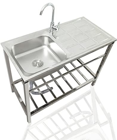 Lavello da Esterno Indipendente in Acciaio Inox con Tubo Flessibile – Stazione lavamani Portatile a Vasca Singola per Campeggio, Garage, Cantina | Design Resistente e antiruggine per Uso INT