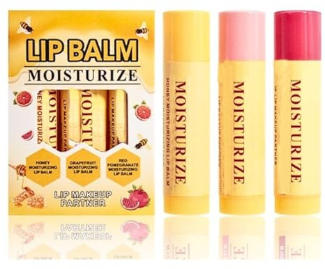3 Pcs Lip Balm Gift Set,Bees Lips Balm Multipack with 3 Fruity Flavours Natural Formula,Moisturising Lip Butter Balms Duo for Dry Lips,Daily LipCare (Yellow)