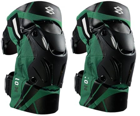 SPXMQSS 2 Piezas Rodilleras de Moto, Rodilleras MTB con Carcasa Resistente y Acolchado Suave Protección De Rodilla Ajustables para Snowboard, Motocross, Ciclismo de Montaña, 40 a 90 KG Green