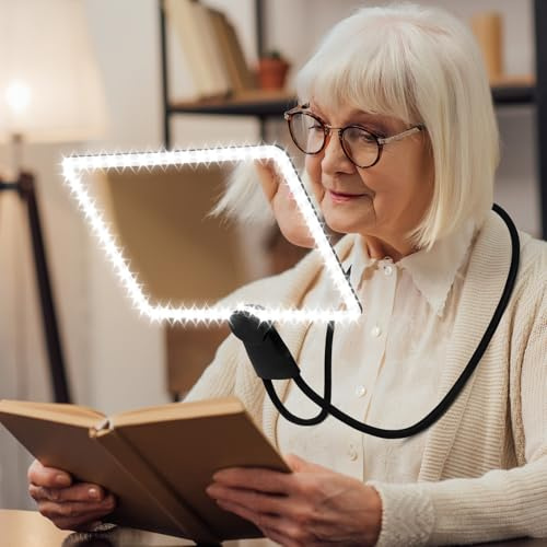 Large Hands Free Magnifying Glass with Light Full Page Magnifier for Reading with 50 Ultra-Bright LEDs and Flexible Gooseneck Neck Magnifying Glass with Light for Repair Sewing Low Vision Elderly