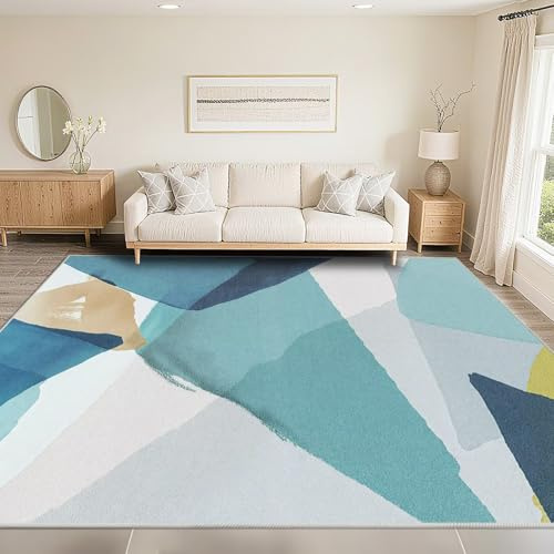 DJHWWD Teppich Esszimmer 80X120cm,Moderne Blaue Geometrie Kurzflor,Waschbar In Waschmaschine,Weich für Küche,Wohnzimmer,Schlafzimmer