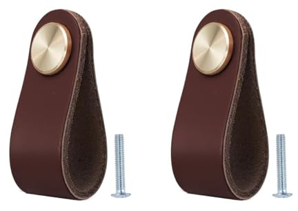 BOOLSFMAM 2 Stück Ledergriffe für Möbel,6.4 x 2.5 cm Handgemachte Griff Möbelknöpfe Leder Möbelgriffe,Schrank knöpfe,Schrankknöpfe für Küchenschränke, Kleiderschrank