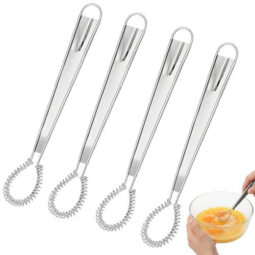 4 Mini Whisks, Small Hand Whisks for Coffee, Egg and Drinks, Metal Whisks, 20.5 * 3.5cm