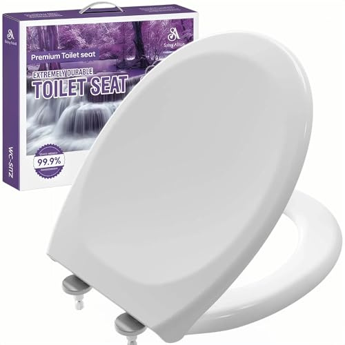 Solng Aldoih Abattant WC Universel Forme O avec Frein de Chute, Lunette de Toilette Blanche, Facile à Nettoyer, Peut Supporter 150 Kg, Ovale