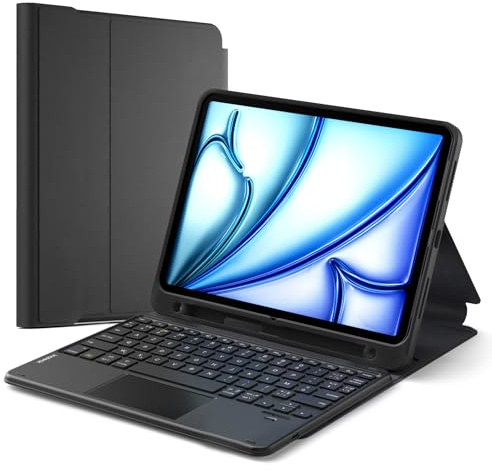 Inateck Coque Clavier iPad avec Pavé Tactile, Compatible iPad A16 11/10eme Gen(10.9), Air 11 M4/M3/M2, Air 6/5/4, Pro 11, Clavier AZERTY Bluetooth 5.3 3 Canaux, Noir, N0001