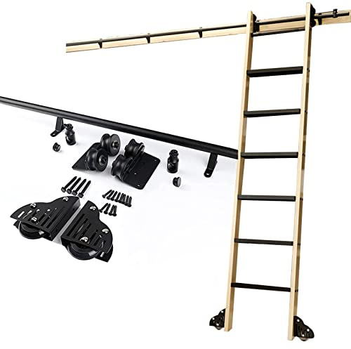 Kit de accesorios de escalera deslizante vintage para biblioteca, juego de montaje de riel de metal para estanterías, accesorios rústicos perfectos para decoración del hogar o granero